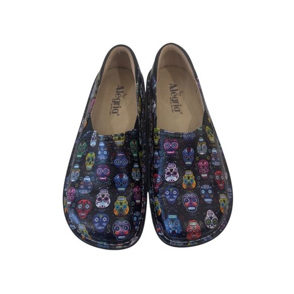 Alegria DEB-484 Womens SZ 38 Slip-On Shoes With Multicolor Sugar Skull Print - Picture 3 of 16
